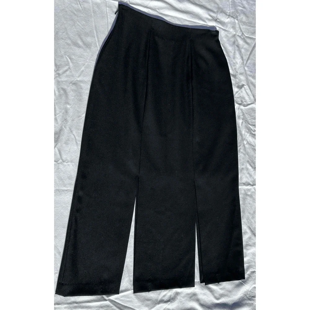 Erez Collections Midi Bedazzled Skirt 100% Wool Gold Studs Slits Black Women's S
